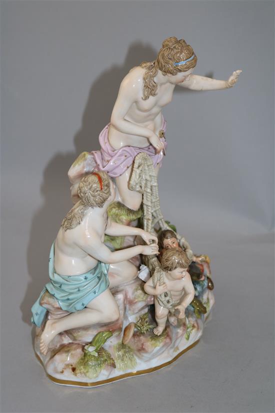 A large Meissen group of the Capture of the Tritons, height 30.5cm, damage